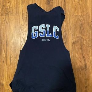Gymshark Cut Off Tank Top Navy Blue Medium Lifting Club